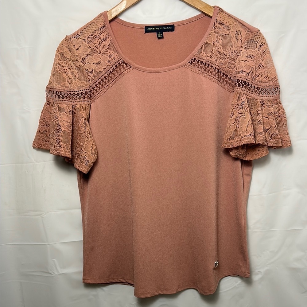Adrienne Vittadini Pink Ruffled Flutter Sleeve Blouse women size medium romantic